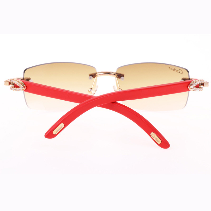 Cartier CT 3524012 Big Diamond Red Wood Sunglasses In Gold Brown - DopestKickz