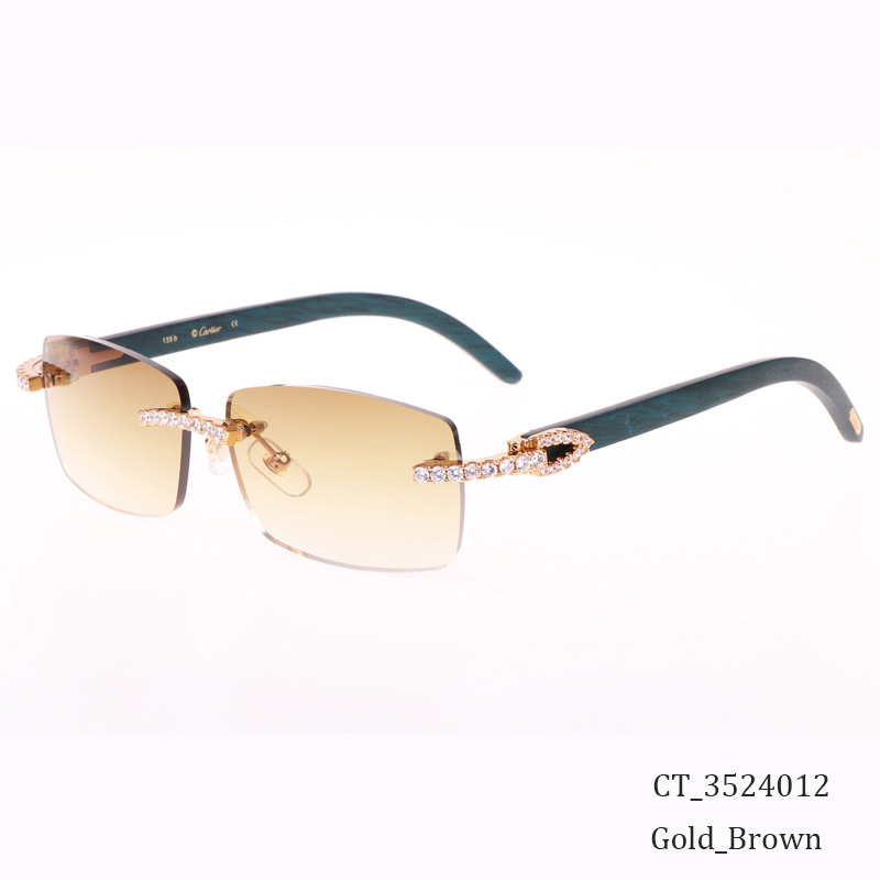 Cartier CT 3524012 Big Diamond Green Wood Sunglasses In Gold Brown - DopestKickz