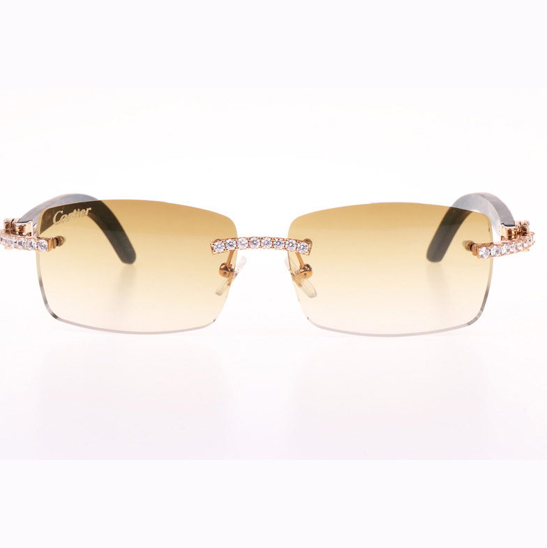 Cartier CT 3524012 Big Diamond Green Wood Sunglasses In Gold Brown - DopestKickz