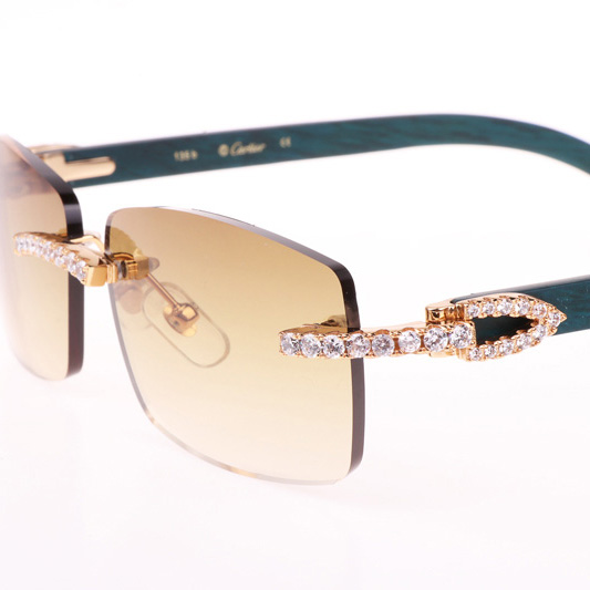 Cartier CT 3524012 Big Diamond Green Wood Sunglasses In Gold Brown - DopestKickz