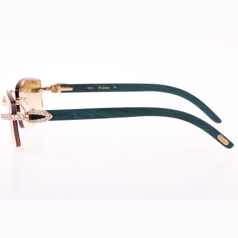 Cartier CT 3524012 Big Diamond Green Wood Sunglasses In Gold Brown - DopestKickz