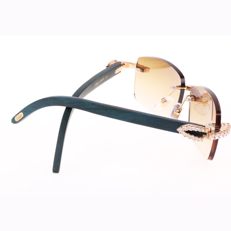 Cartier CT 3524012 Big Diamond Green Wood Sunglasses In Gold Brown - DopestKickz