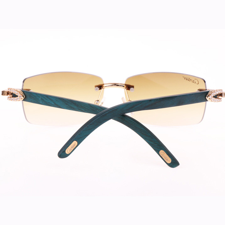 Cartier CT 3524012 Big Diamond Green Wood Sunglasses In Gold Brown - DopestKickz