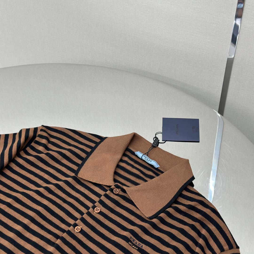 Prada Striped Cotton Polo Shirt - DopestKickz