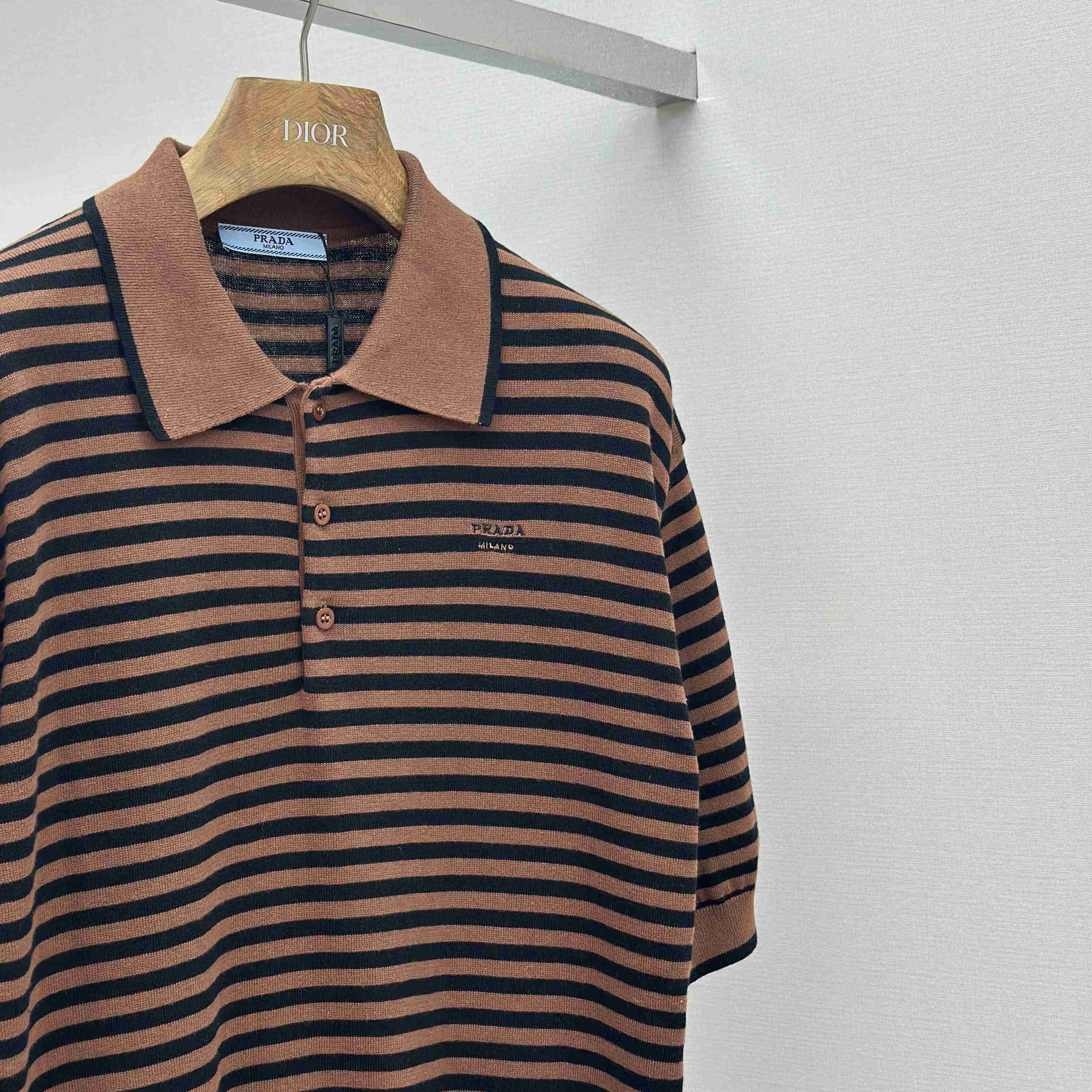 Prada Striped Cotton Polo Shirt - DopestKickz