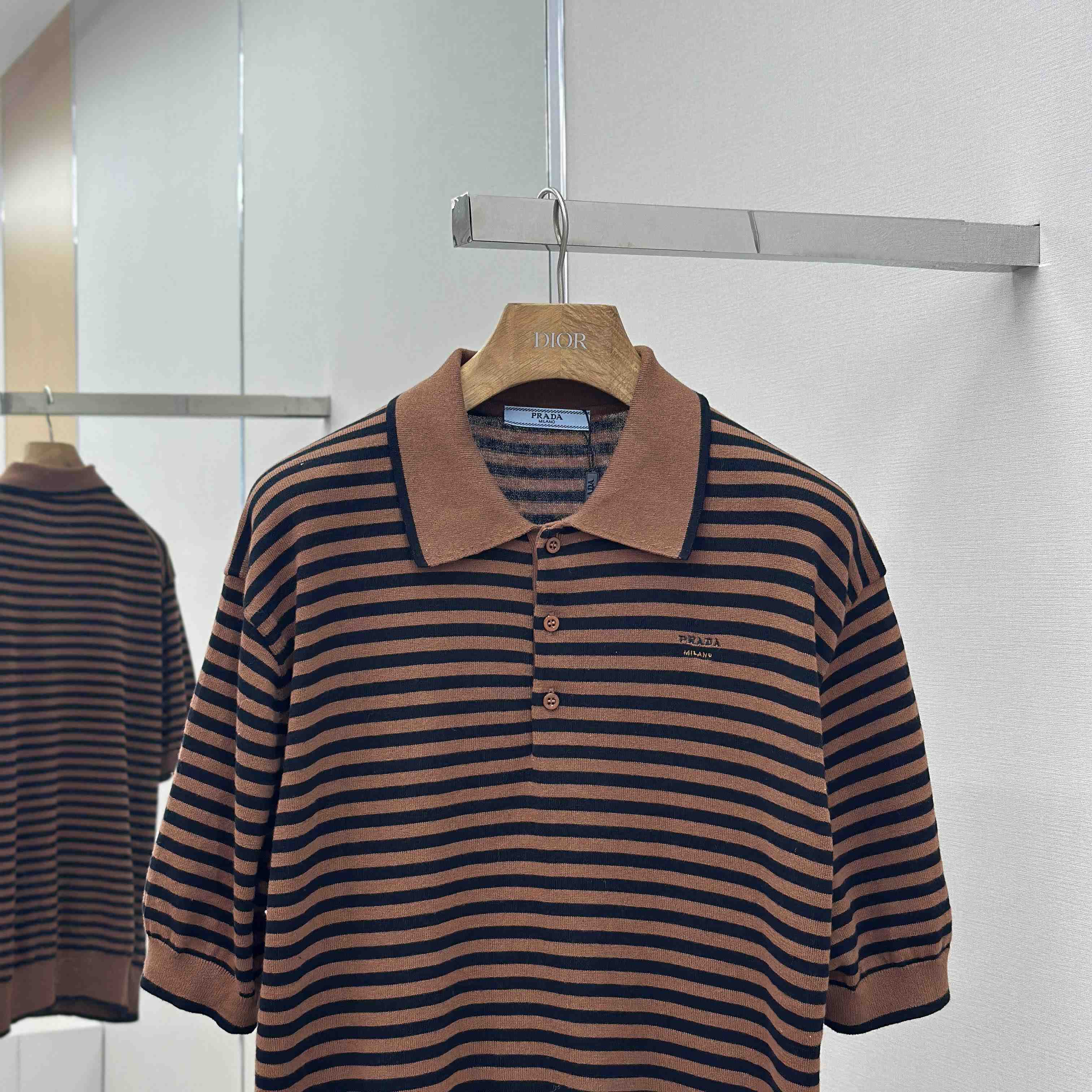 Prada Striped Cotton Polo Shirt - DopestKickz