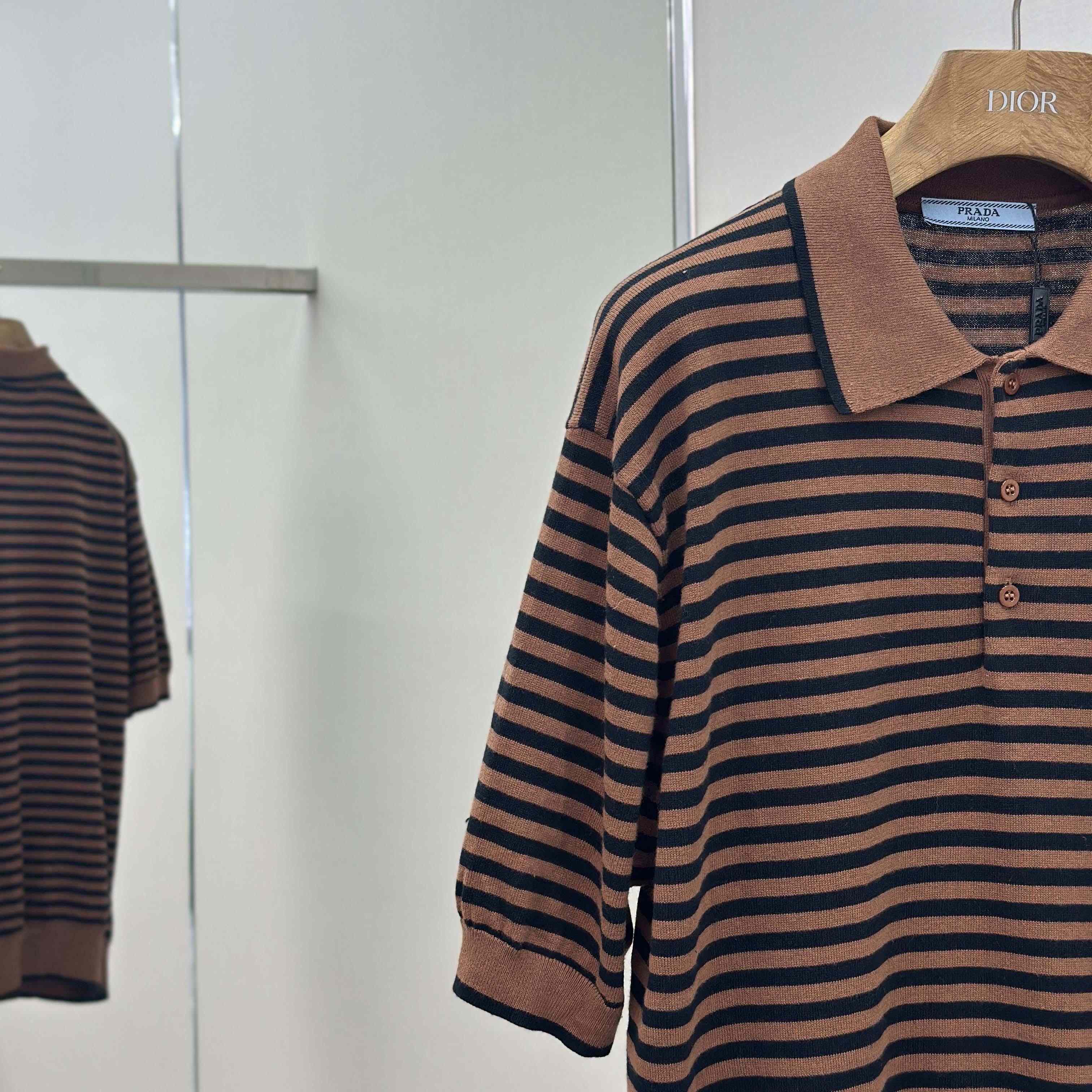 Prada Striped Cotton Polo Shirt - DopestKickz