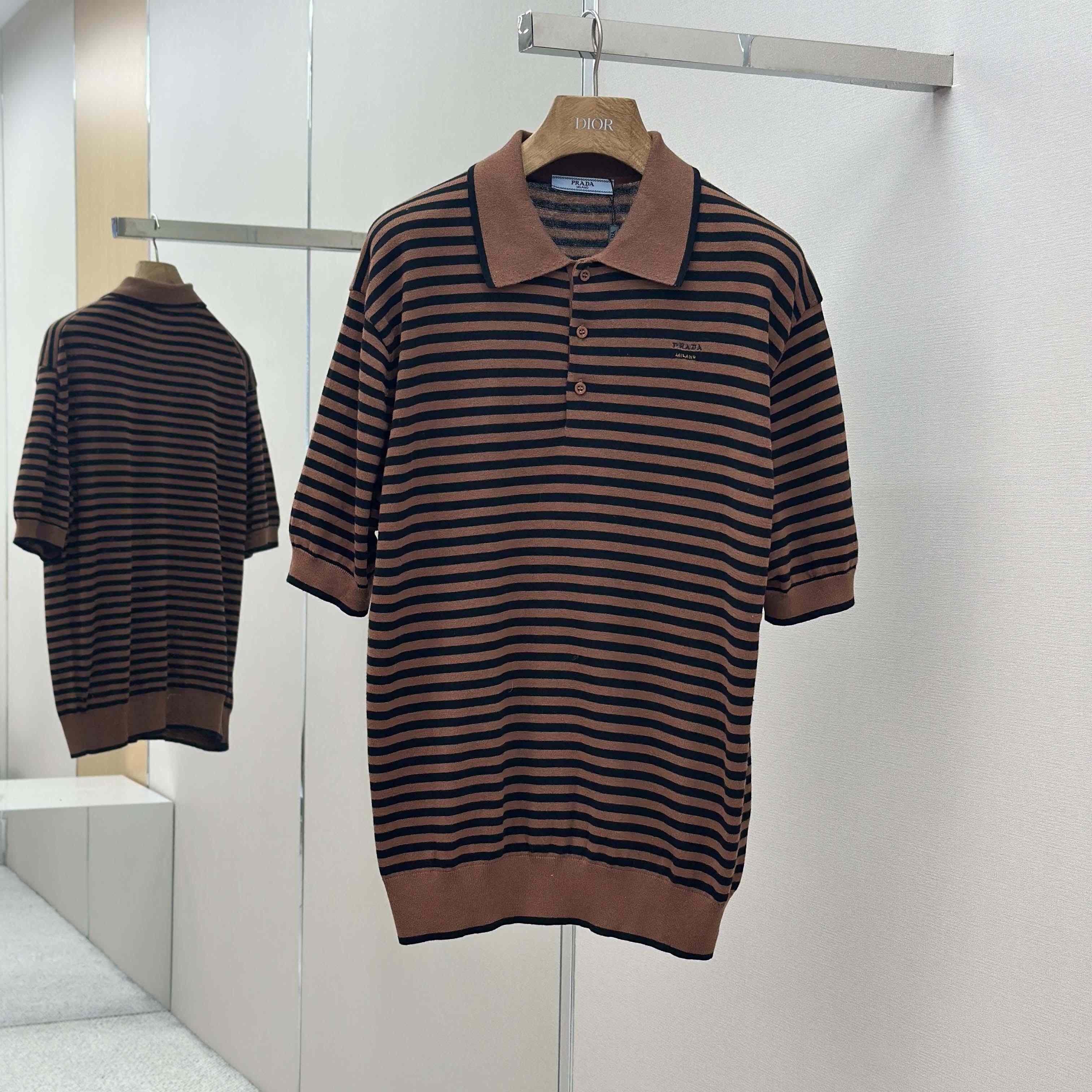 Prada Striped Cotton Polo Shirt - DopestKickz