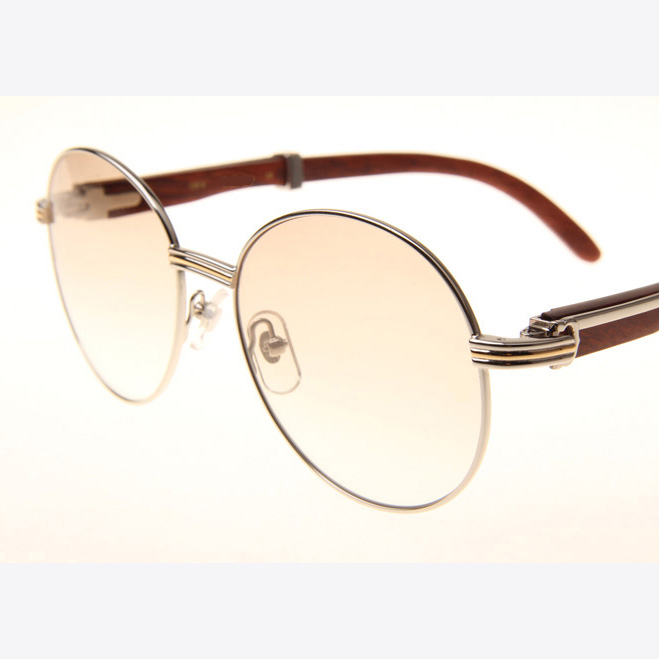 Cartier CT1990-0692 Wood Sunglasses In Silver Brown - DopestKickz
