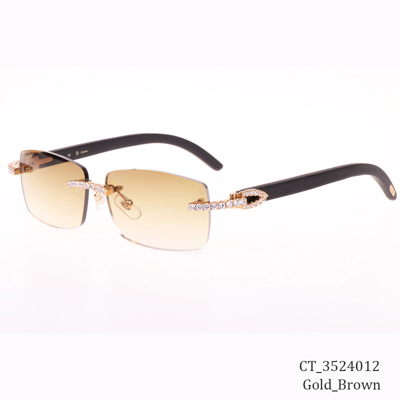 Cartier CT 3524012 Big Diamond Black Wood Sunglasses In Gold Brown - DopestKickz