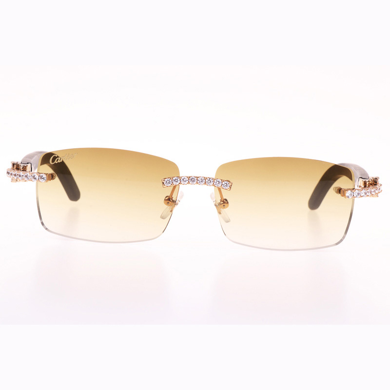 Cartier CT 3524012 Big Diamond Black Wood Sunglasses In Gold Brown - DopestKickz
