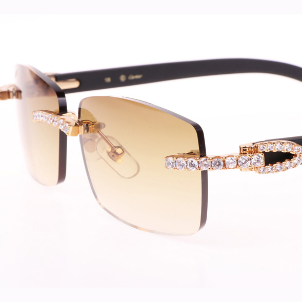 Cartier CT 3524012 Big Diamond Black Wood Sunglasses In Gold Brown - DopestKickz