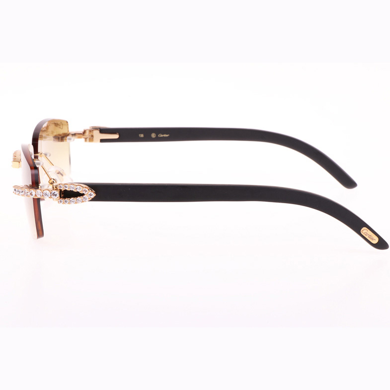 Cartier CT 3524012 Big Diamond Black Wood Sunglasses In Gold Brown - DopestKickz