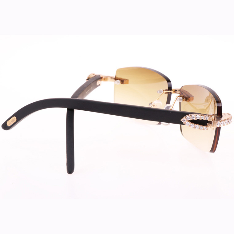 Cartier CT 3524012 Big Diamond Black Wood Sunglasses In Gold Brown - DopestKickz