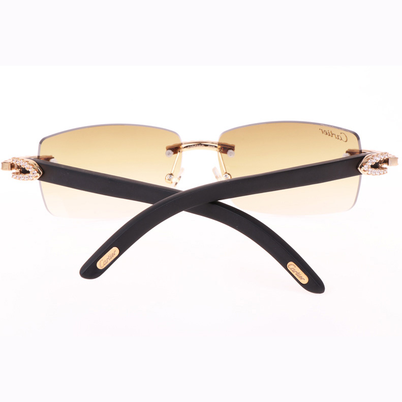 Cartier CT 3524012 Big Diamond Black Wood Sunglasses In Gold Brown - DopestKickz