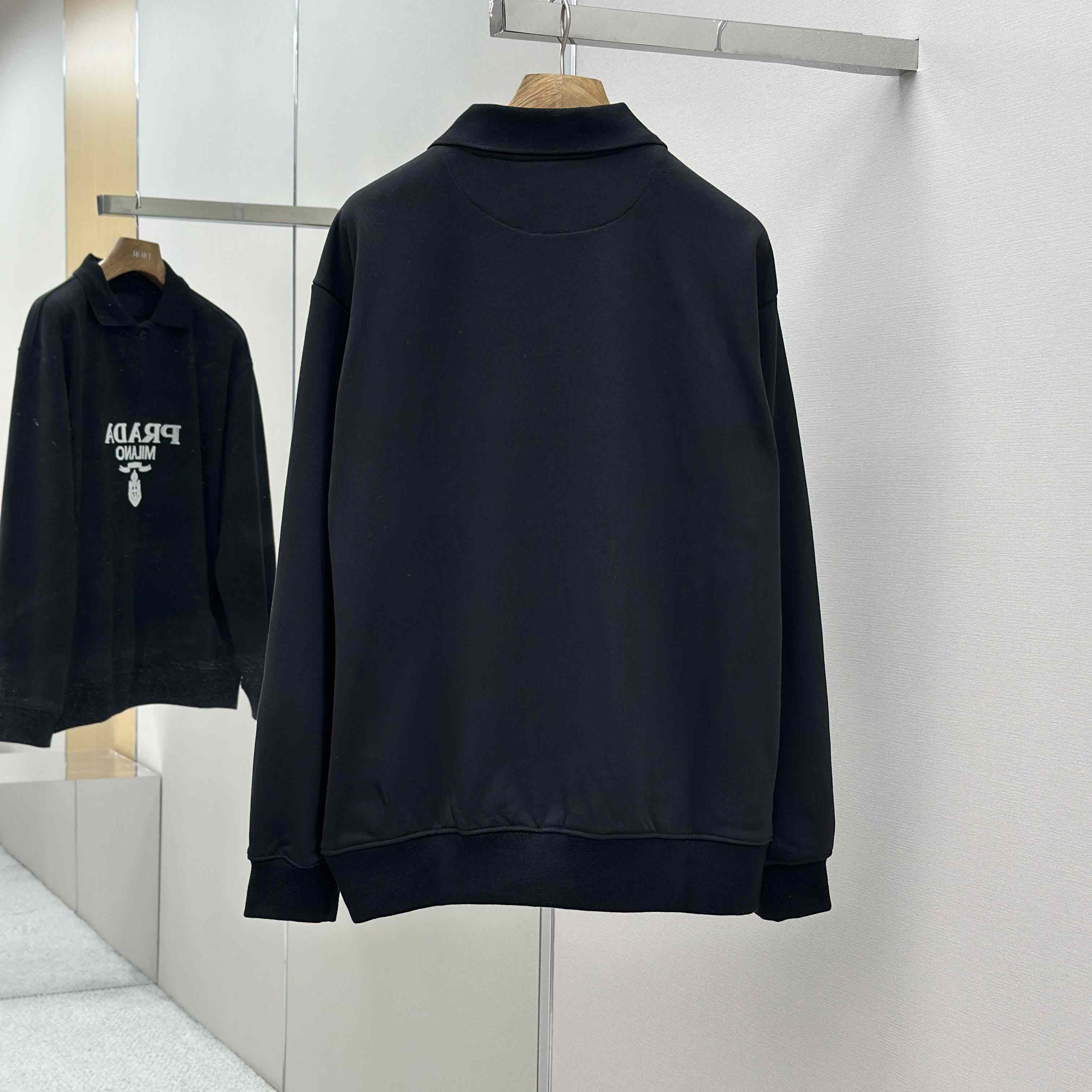 Prada Marble Black Long-sleeved Cotton Polo Shirt - DopestKickz