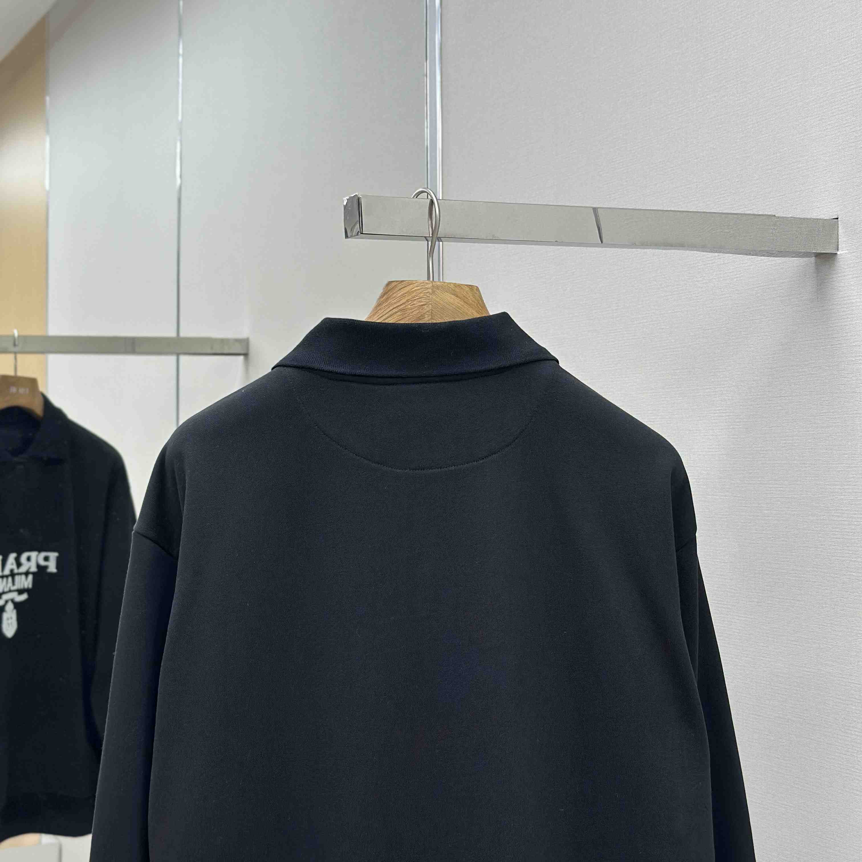 Prada Marble Black Long-sleeved Cotton Polo Shirt - DopestKickz