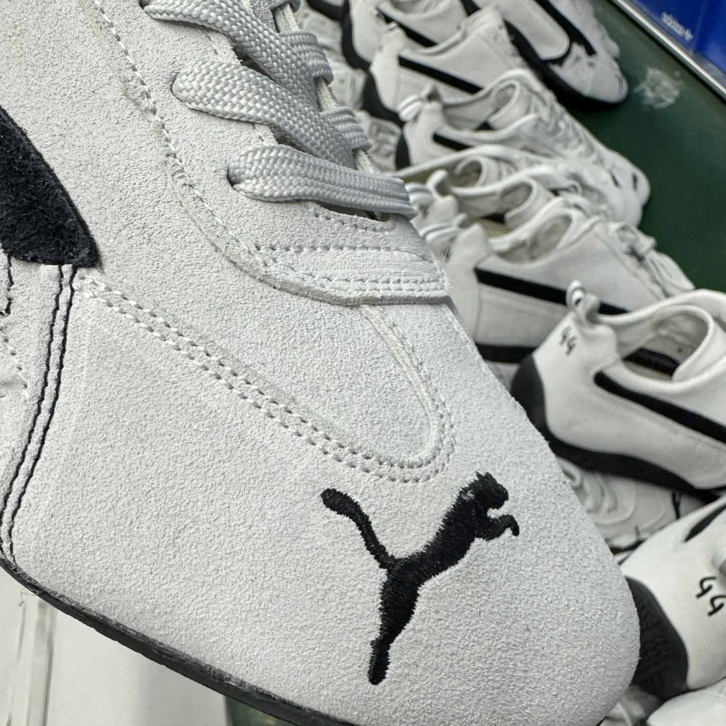 Balenciaga Speedcat Suede Balenciaga In White And Black Distressed Suede Cowskin - DopestKickz