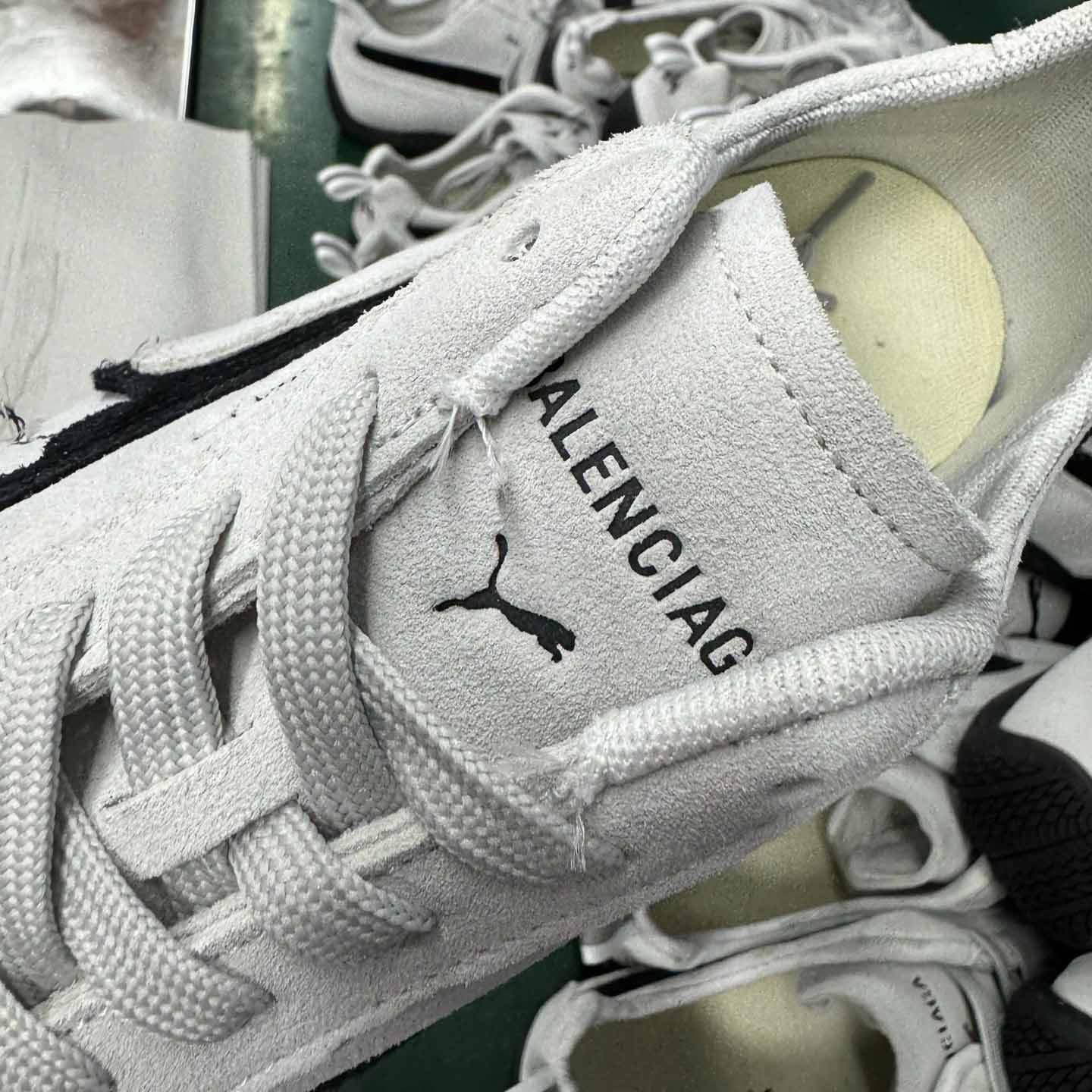 Balenciaga Speedcat Suede Balenciaga In White And Black Distressed Suede Cowskin - DopestKickz