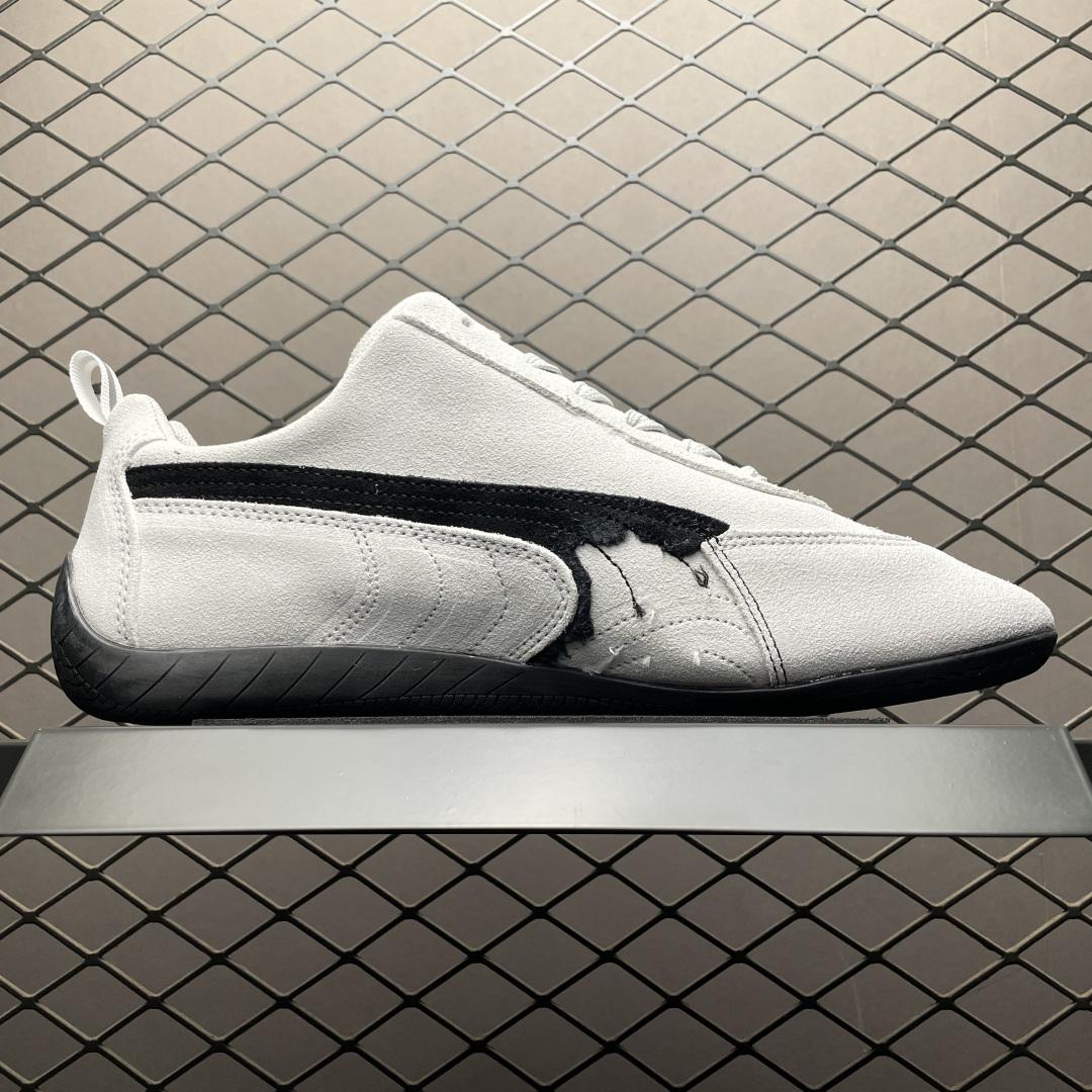 Balenciaga Speedcat Suede Balenciaga In White And Black Distressed Suede Cowskin - DopestKickz