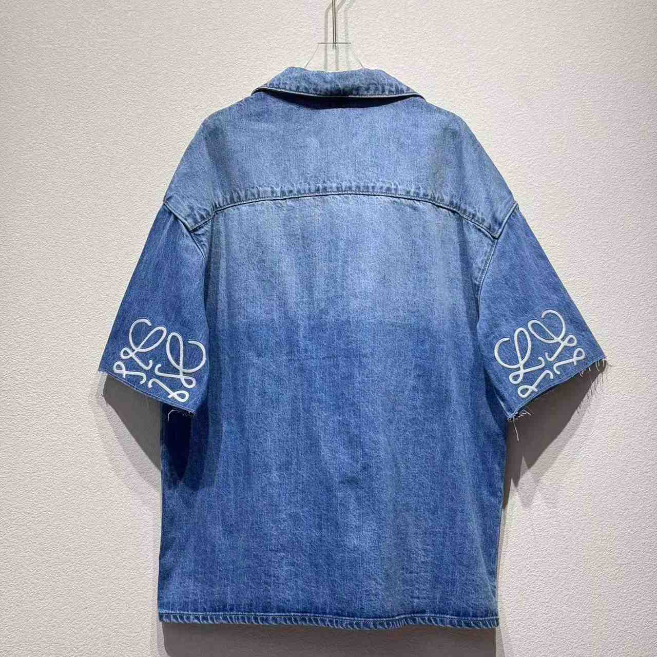 Loewe Anagram Short Sleeve Shirt In Denim - DopestKickz