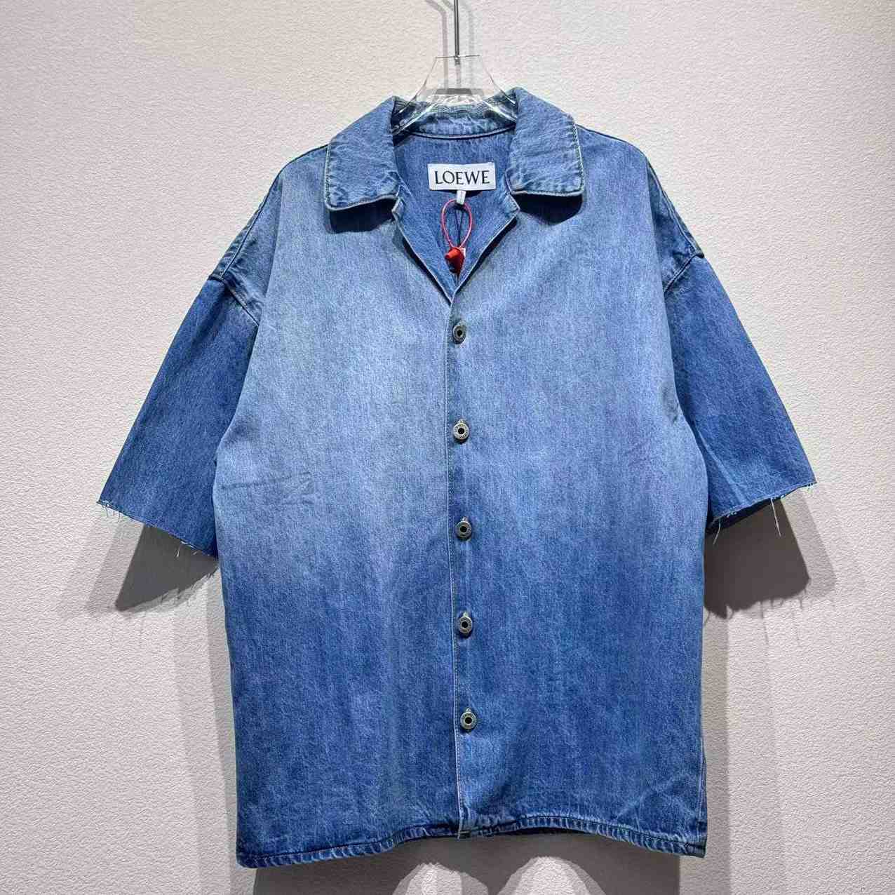 Loewe Anagram Short Sleeve Shirt In Denim - DopestKickz