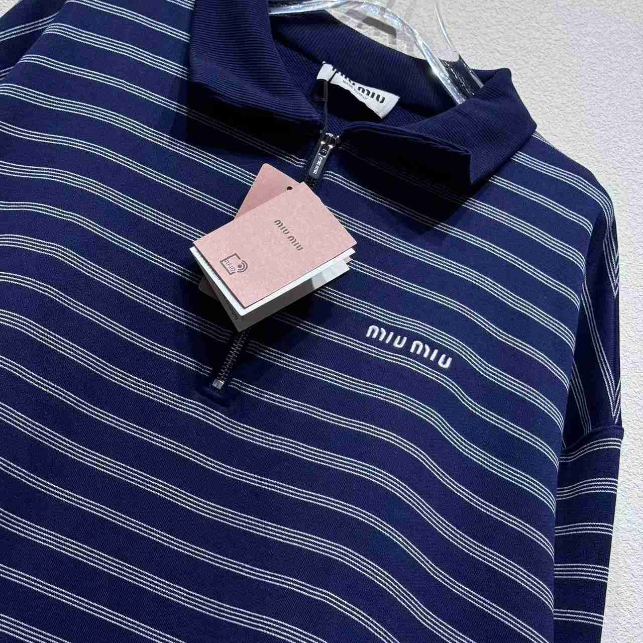 Miu Miu Striped Zipper Polo Shirt - DopestKickz