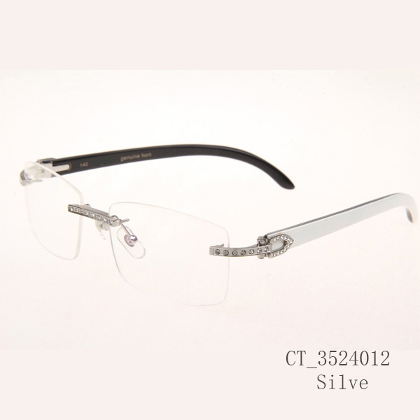 Cartier CT_3524012 Diamond White Mix Black Buffalo Eyeglasses In Silve - DopestKickz