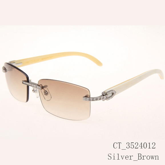 Cartier CT_3524012 Diamond White Buffalo Sunglasses In Silver Brown - DopestKickz