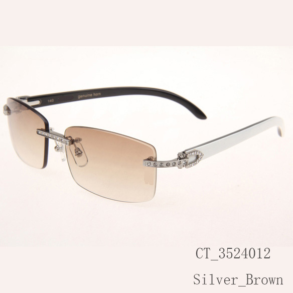 Cartier CT_3524012 Diamond White Mix Black Buffalo Eyeglasses In Silver Brown - DopestKickz