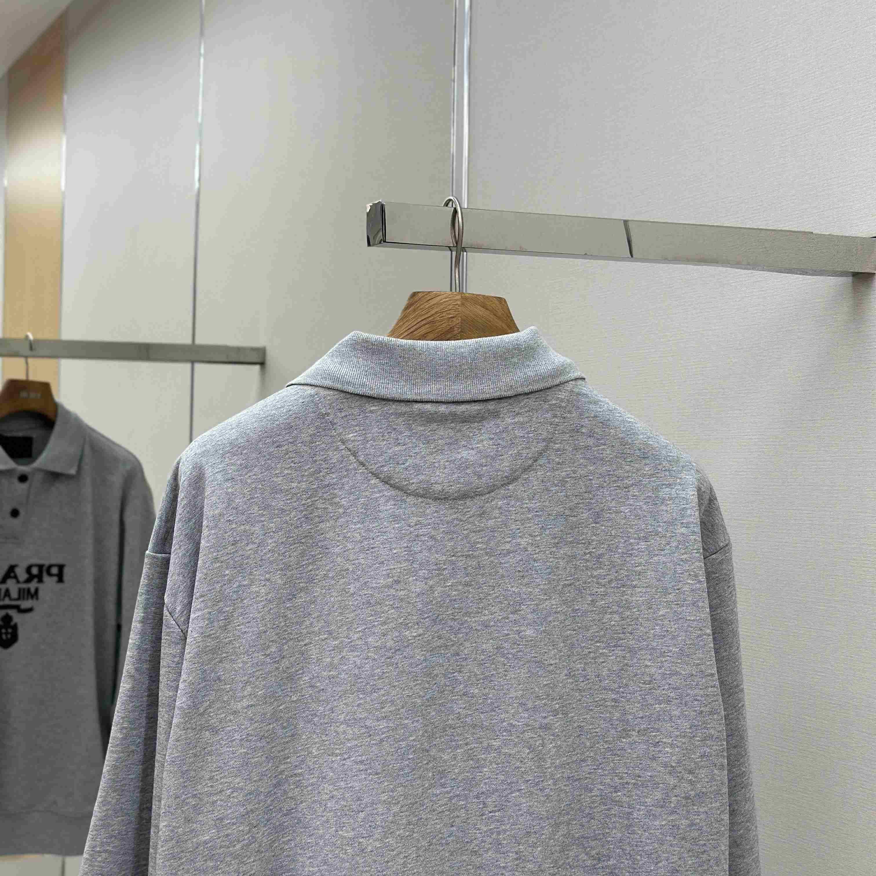 Prada Marble Gray Long-sleeved Cotton Polo Shirt - DopestKickz