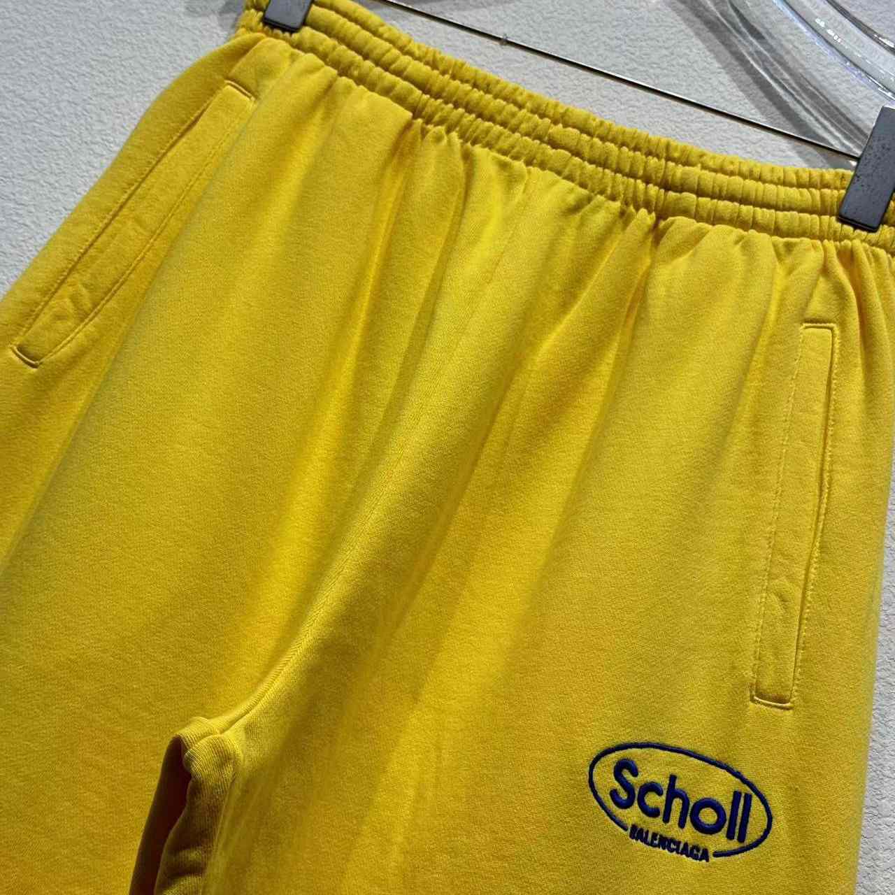 Balenciaga x Scholl Logo Embroidered Yellow Pants - DopestKickz