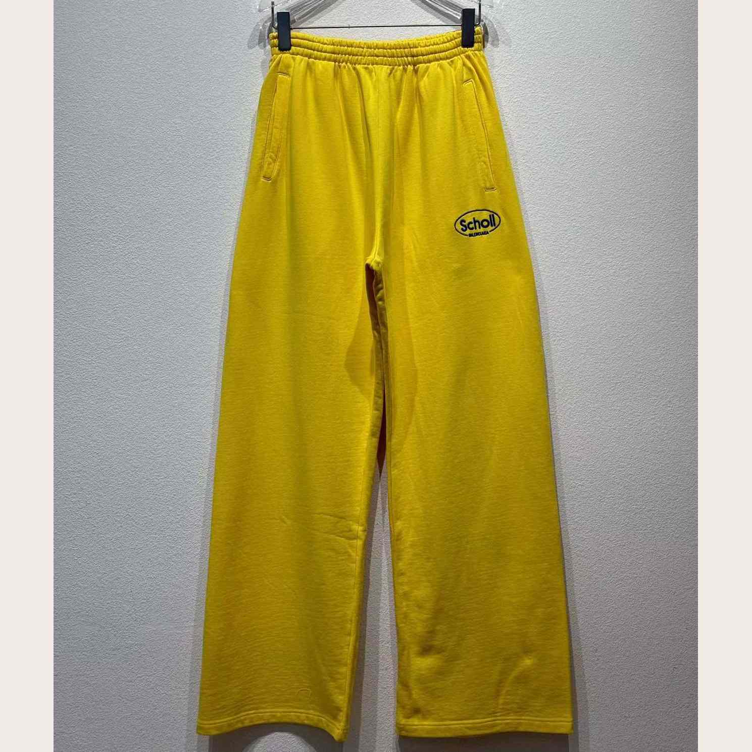 Balenciaga x Scholl Logo Embroidered Yellow Pants - DopestKickz