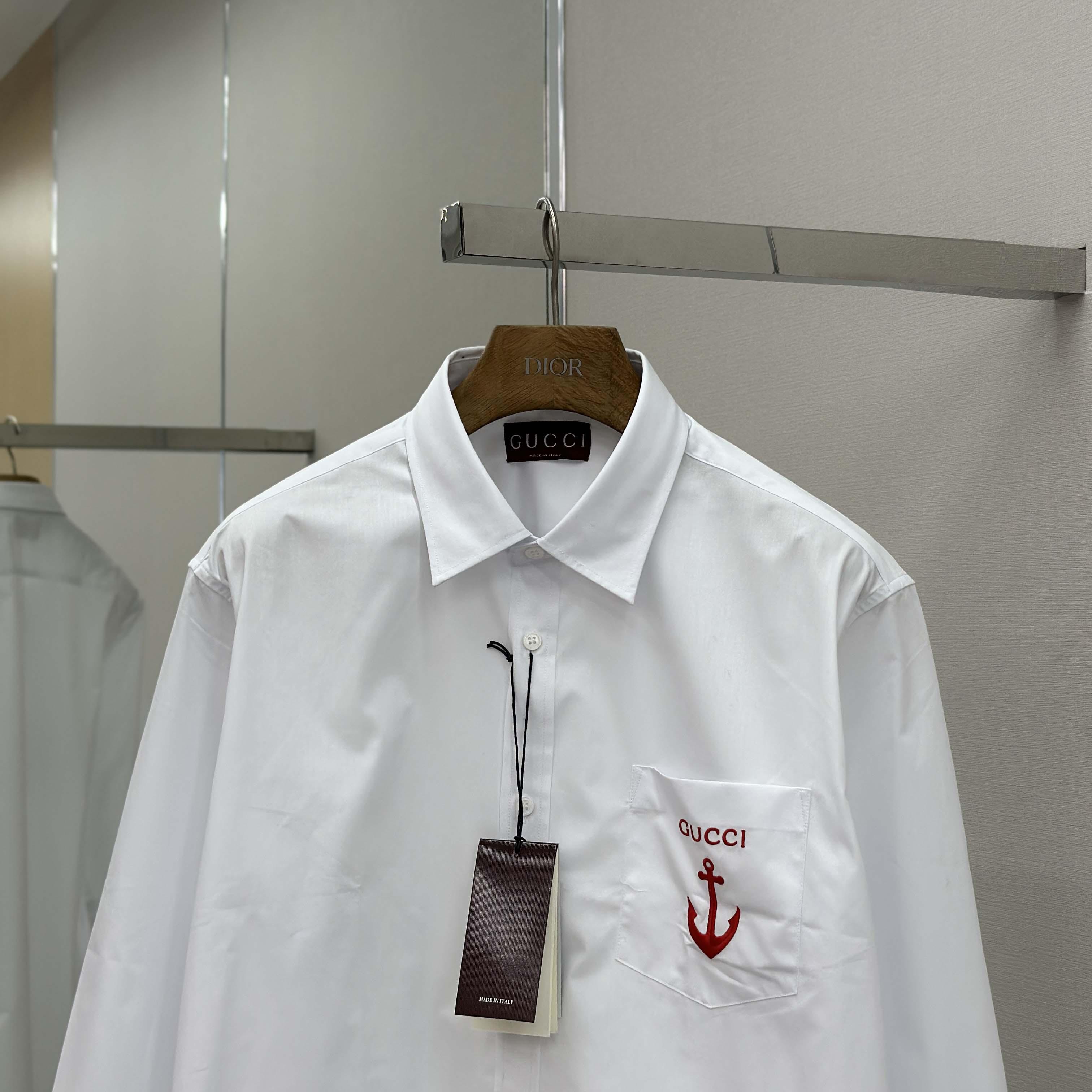 Gucci Cotton Poplin Shirt With Embroidery - DopestKickz