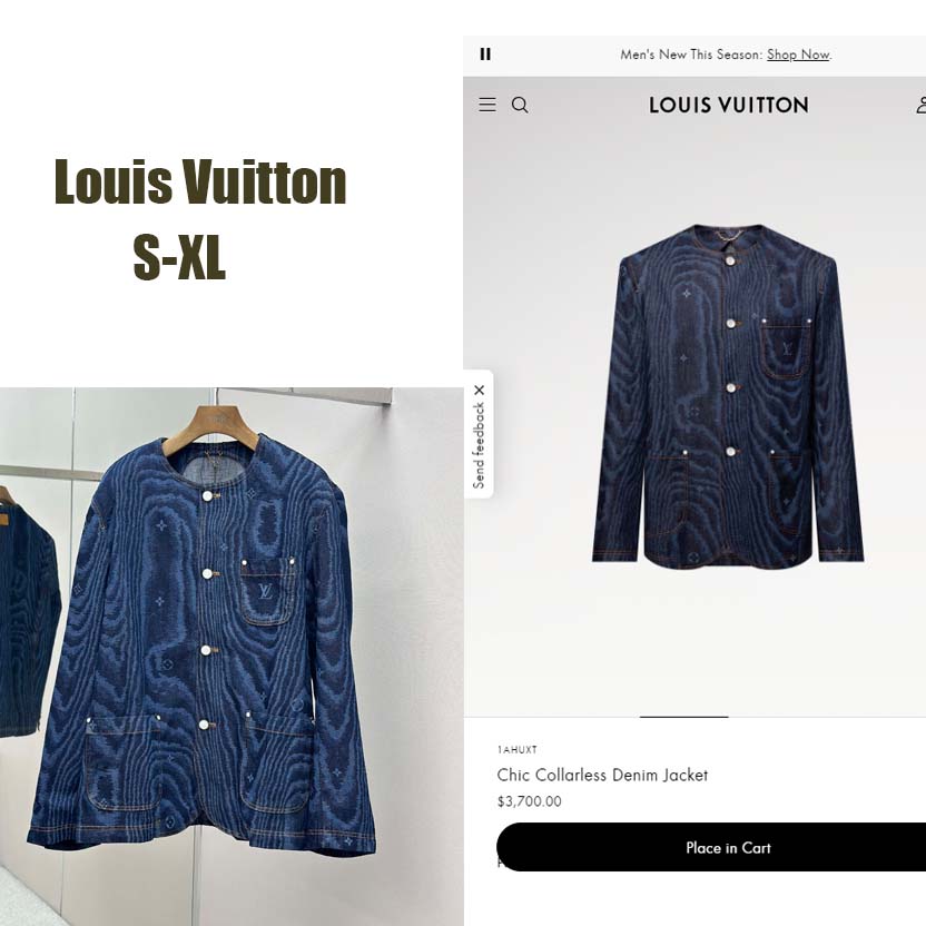 Louis Vuitton Chic Collarless Denim Jacket   1AHUXT - DopestKickz
