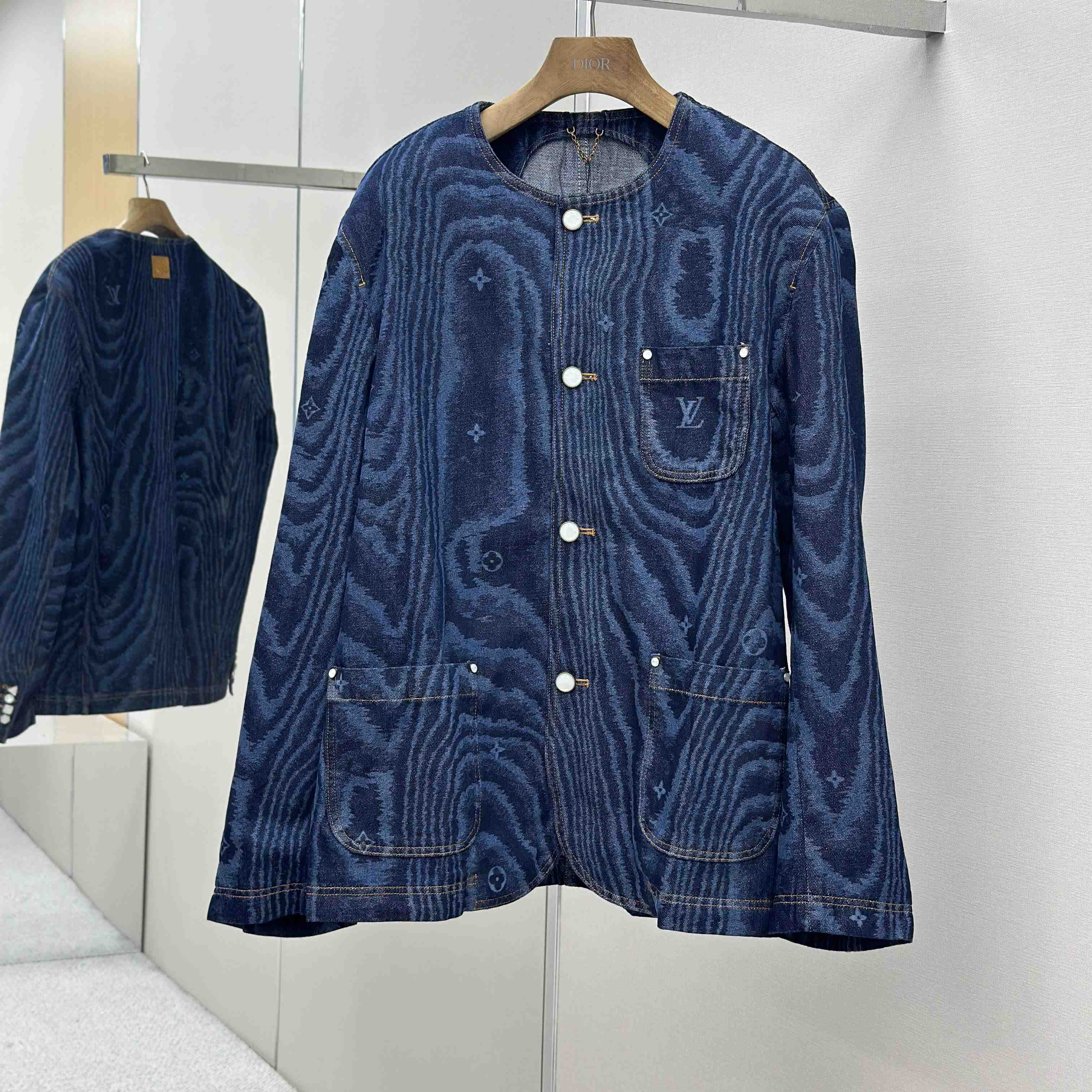 Louis Vuitton Chic Collarless Denim Jacket   1AHUXT - DopestKickz