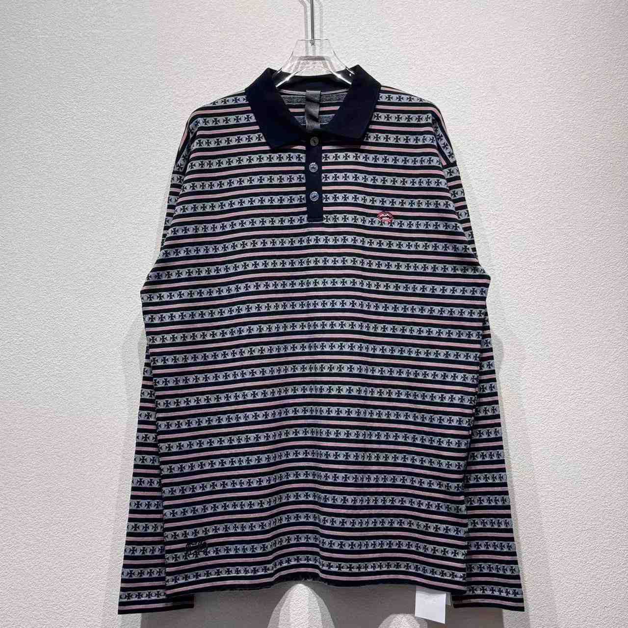 Chrome Heart Striped Polo Shirt - DopestKickz