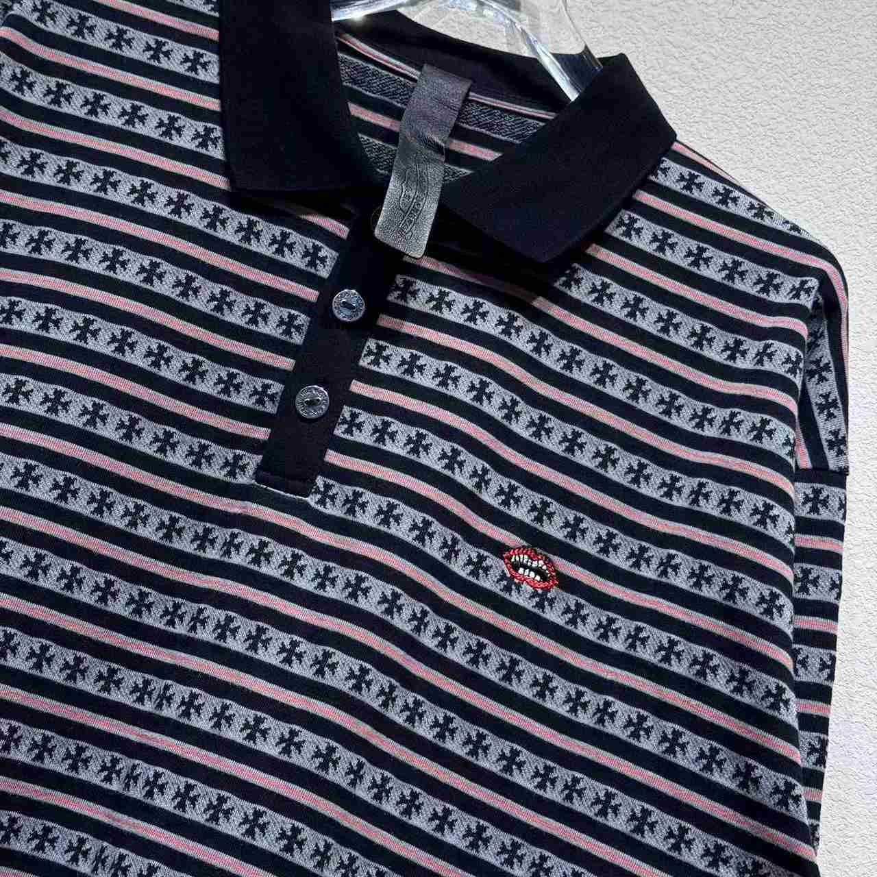 Chrome Heart Striped Polo Shirt - DopestKickz