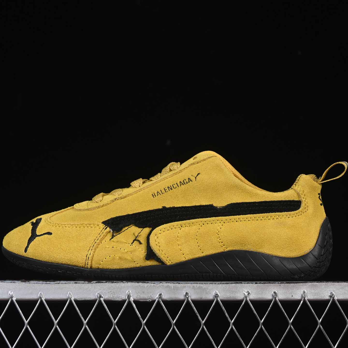 Balenciaga Speedcat Suede Balenciaga In Yellow And Black Distressed Suede Cowskin - DopestKickz