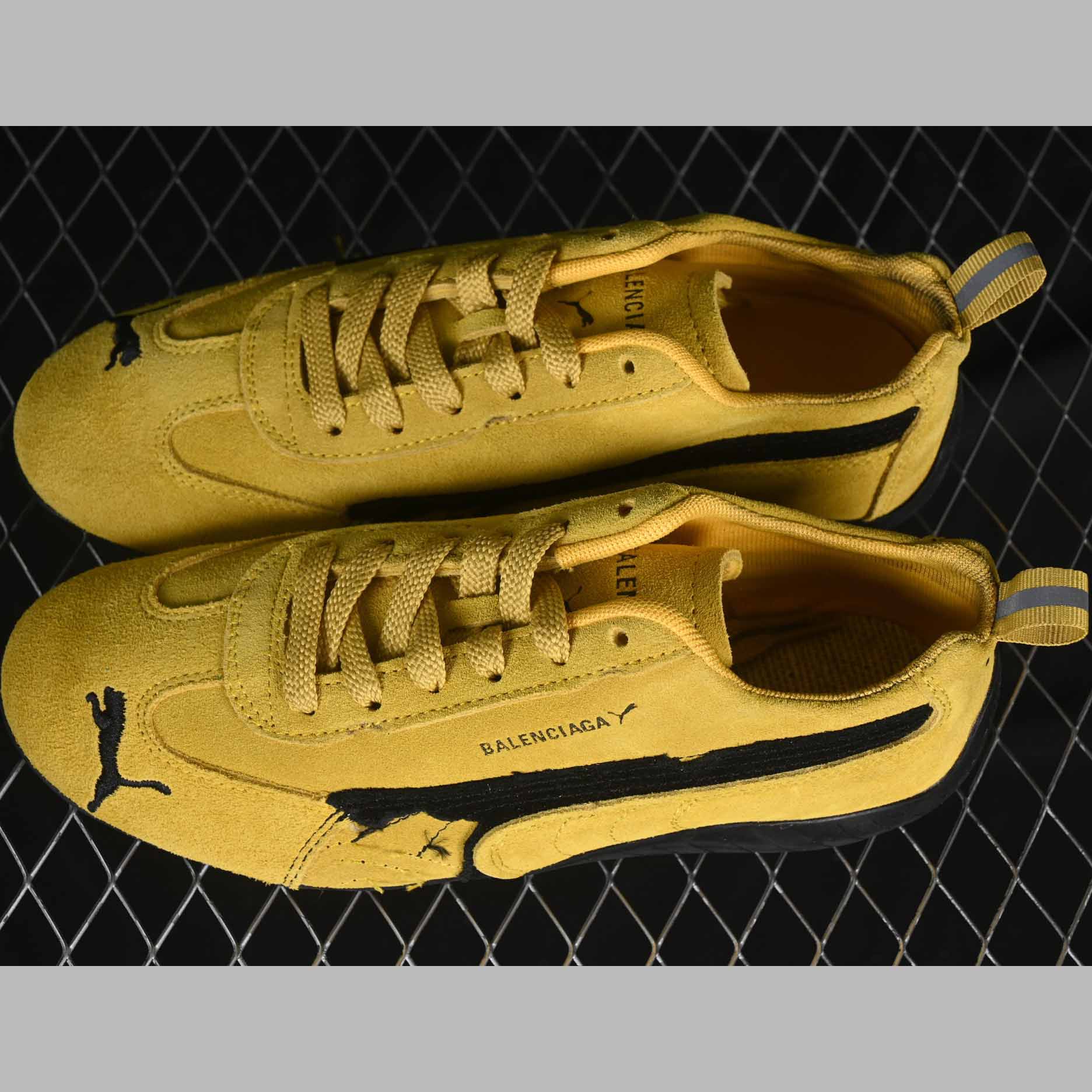 Balenciaga Speedcat Suede Balenciaga In Yellow And Black Distressed Suede Cowskin - DopestKickz