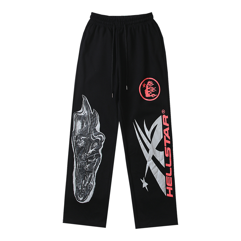 Hellstar Airbrushed Skull Closed Elastic Bottom Sweatpants Midnight Dye Black  - DopestKickz