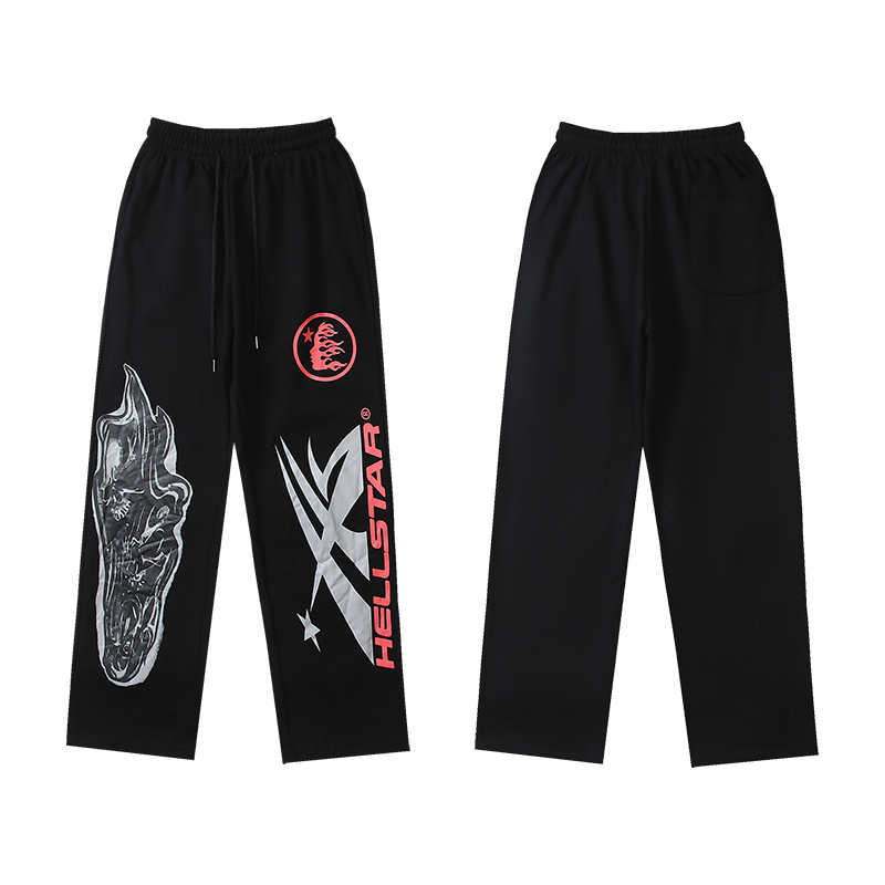 Hellstar Airbrushed Skull Closed Elastic Bottom Sweatpants Midnight Dye Black  - DopestKickz