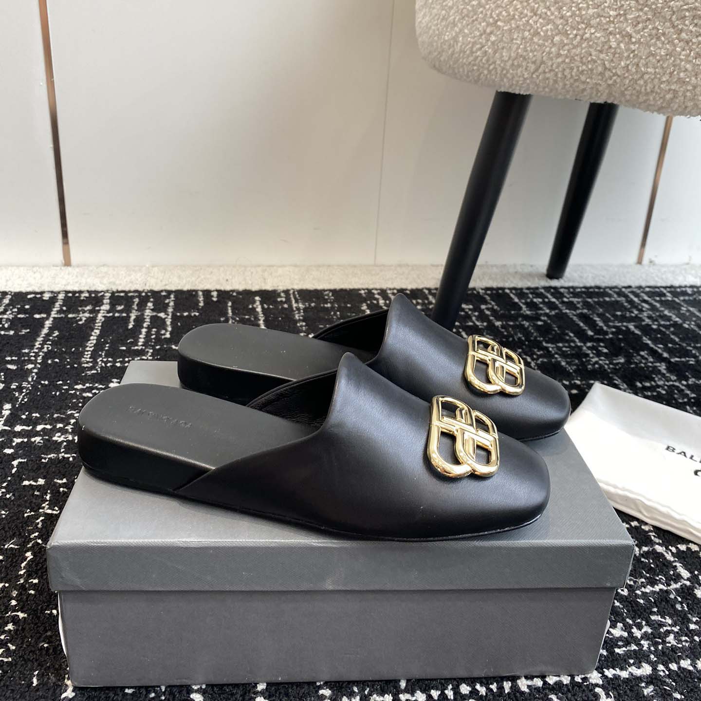 Balenciaga Flat Cosy BB Mule Slide Sandals - DopestKickz