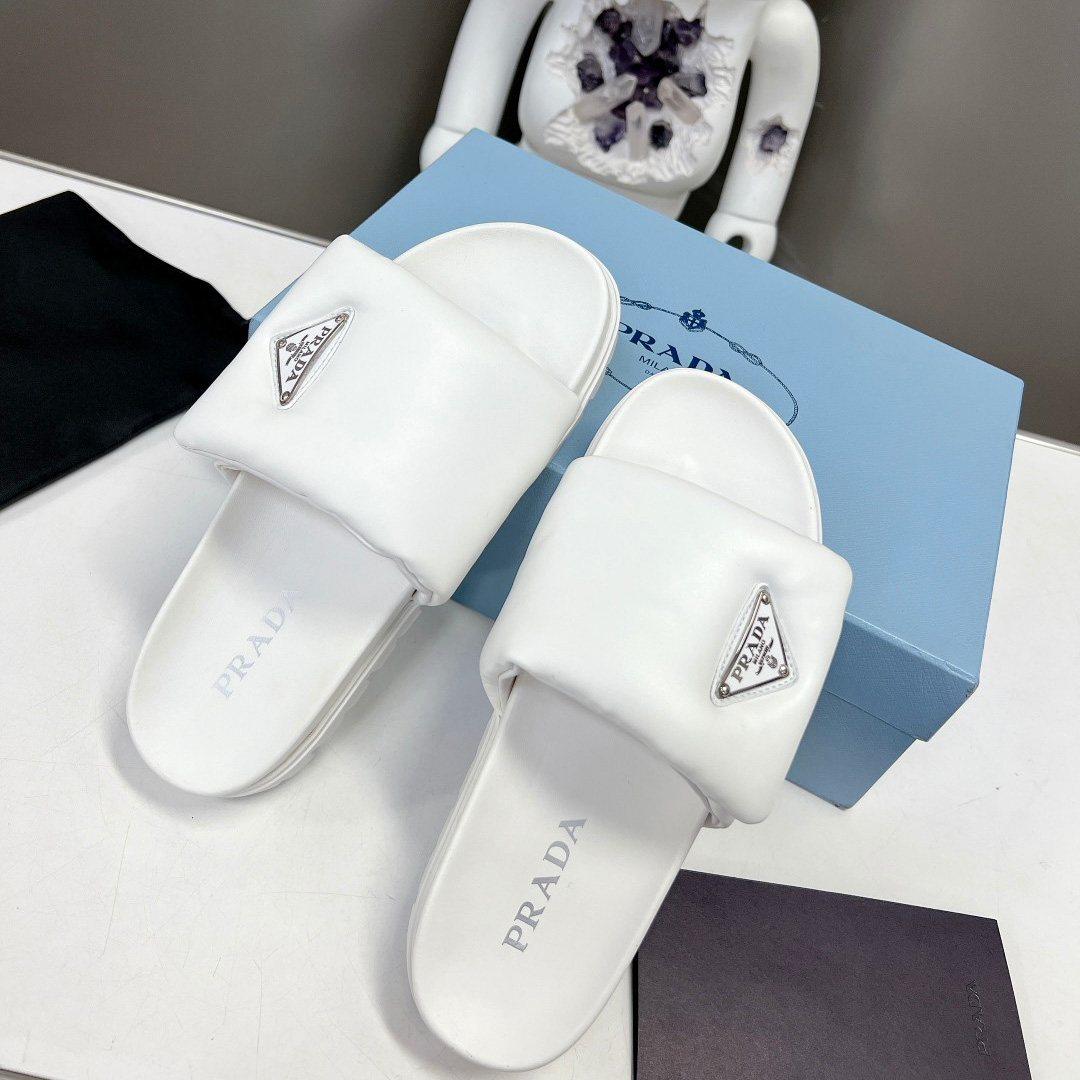 Prada Soft Padded Nappa Leather Slides - DopestKickz
