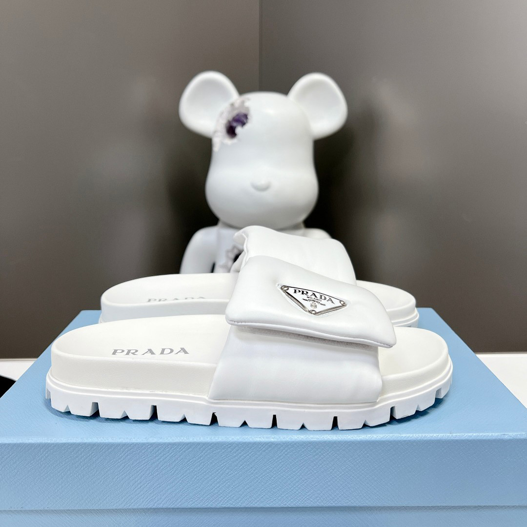 Prada Soft Padded Nappa Leather Slides - DopestKickz