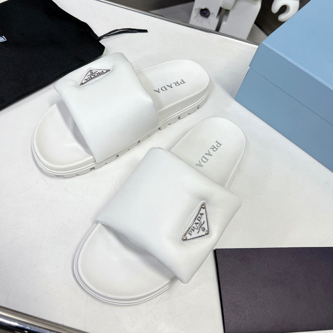 Prada Soft Padded Nappa Leather Slides - DopestKickz