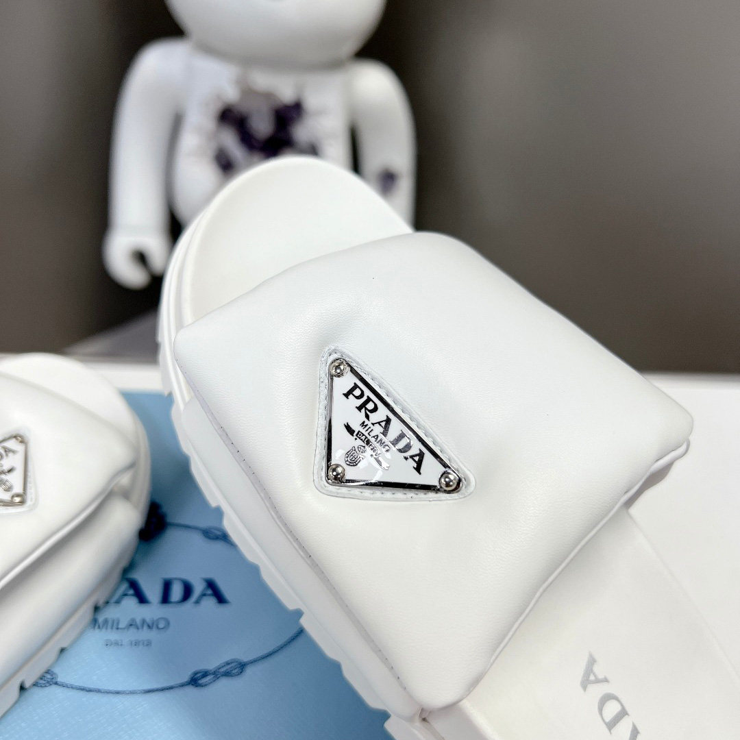 Prada Soft Padded Nappa Leather Slides - DopestKickz