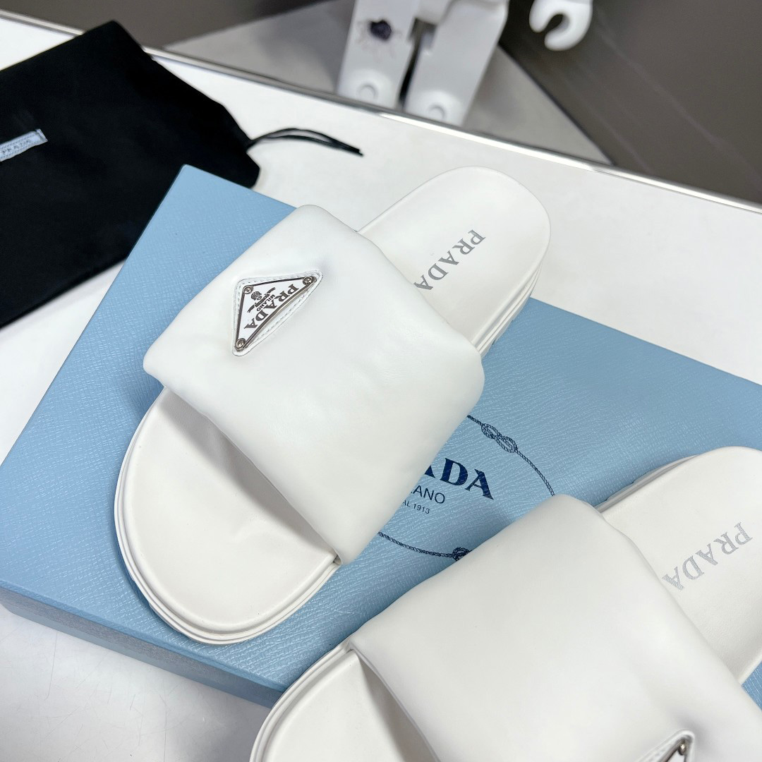 Prada Soft Padded Nappa Leather Slides - DopestKickz
