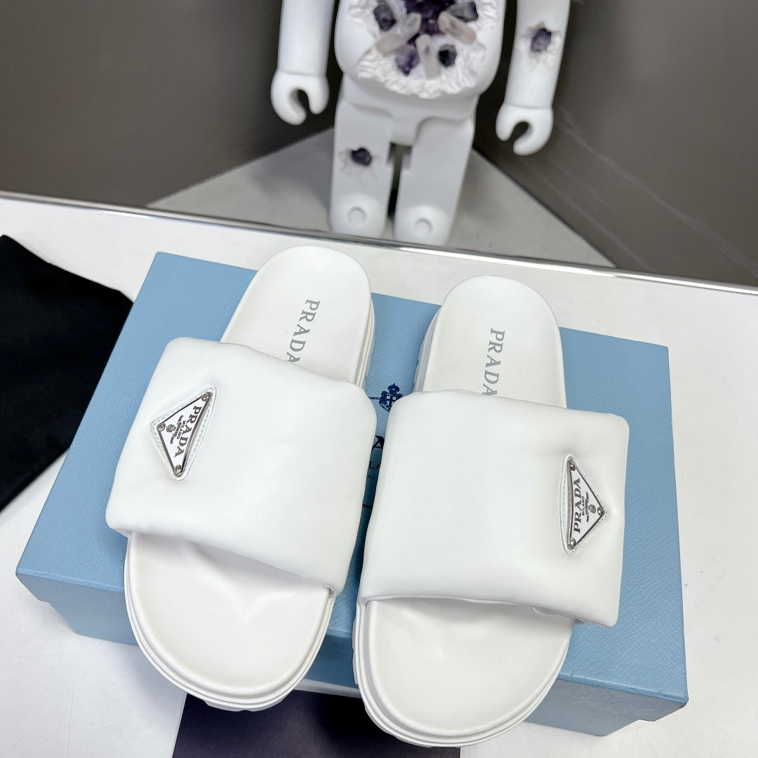 Prada Soft Padded Nappa Leather Slides - DopestKickz