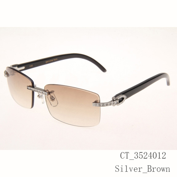 Cartier CT_3524012 Diamond Black Buffalo Eyeglasses In Silver Brown - DopestKickz